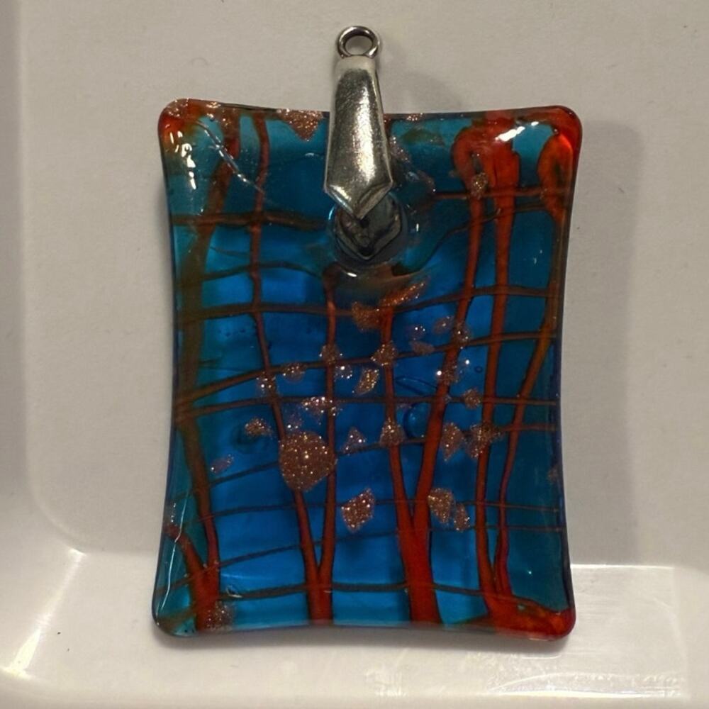 Glass Pendant Red, Blue and Gold